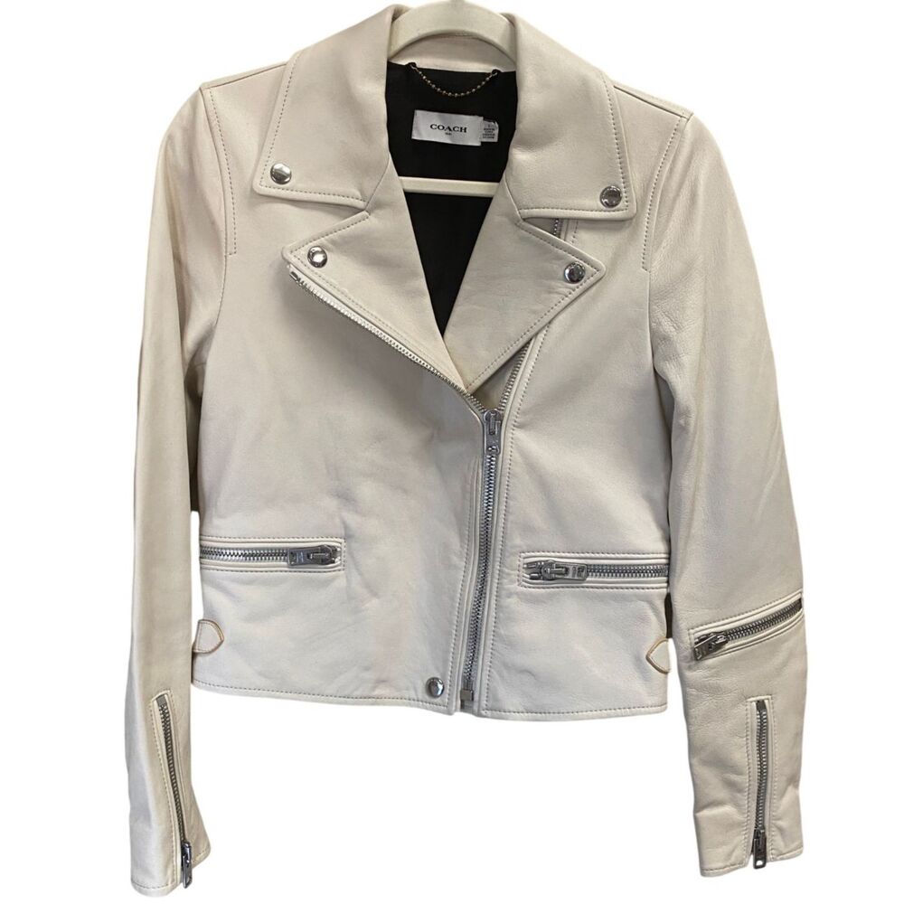Coach 1941 White Lamb Leather Ghost Biker Moto Jacket 2233 Size 2